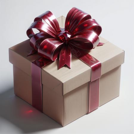 instant present, cardboard box, solid ruby bow