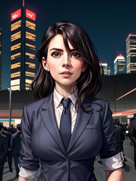 close-up portrait photo of ( H4yl3y4tw3ll, wearing a suit and tie), (city, at night, crowd in the background)++, masterpiece++, (extremely detailed)++, (beautiful face)++, (detailed face)++, (beautiful body), gorgeous, (sexy pose), 4k+, UHD