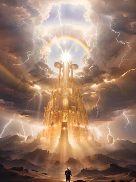 golden tower covered in (clouds) with golden (ornaments) on the walls, (shiny),Anne Stokes, radiant light, concept art, rayonism,fantasy, rendered, light rays, lightning, (fog), ((masterpiece:1.2)), ((best quality:1.2)), (hires), HDR, 4K quality