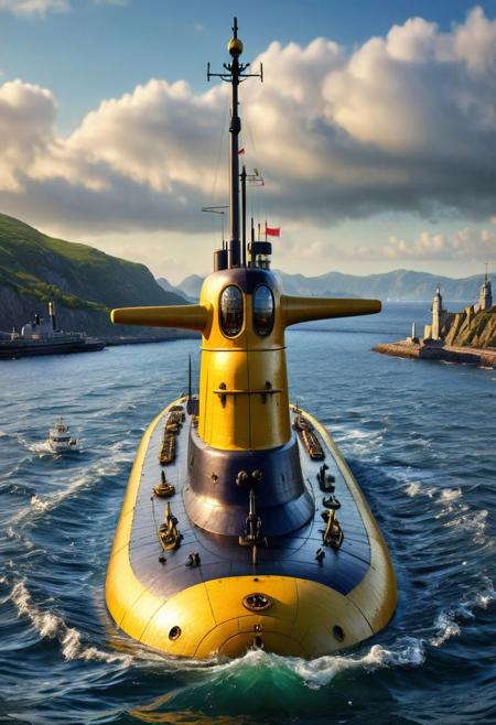 <lora:md2034:0.5> colorful, militaristic, UK Navy, HMS Yellow Submarine!
poster_\(medium\), 
 Yellow nuclear submarine,
emblem,  (simple_background:1.3), symmetry,(no_humans:1.3),, (masterpiece:1.3), (best_quality:1.3), (ultra_detailed:1.3), 8k, extremely_clear, realism, (ultrarealistic:1.3),, insane details, intricate details, hyperdetailed, ultra detailed, extreme detailed, highest detailed, high_detail, colorful, beautiful, hdr, photorealistic, highres, ultra_high_res, photography, aesthetic, extremely_delicate,