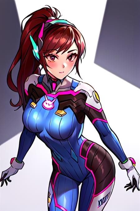 <lora:d.vaV2:0.6>,  Deeva \(overwatch 2 version\), d.va /(overwatch 2 /), 1girl, ponytail, long hair, solo, brown hair, brown eyes, white and blue bodysuit, standing,