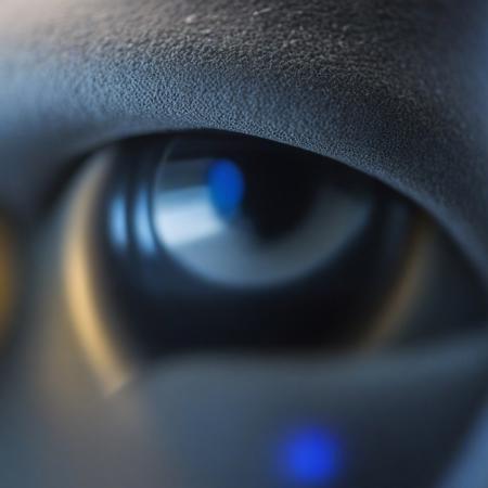 Ultra extreme closeup of a a nuclear mushroom reflecting in robots eye, shallow depth of field, f/1.4, focus blur, beautiful, bokeh, reflections, ultra realistic, dramatic light