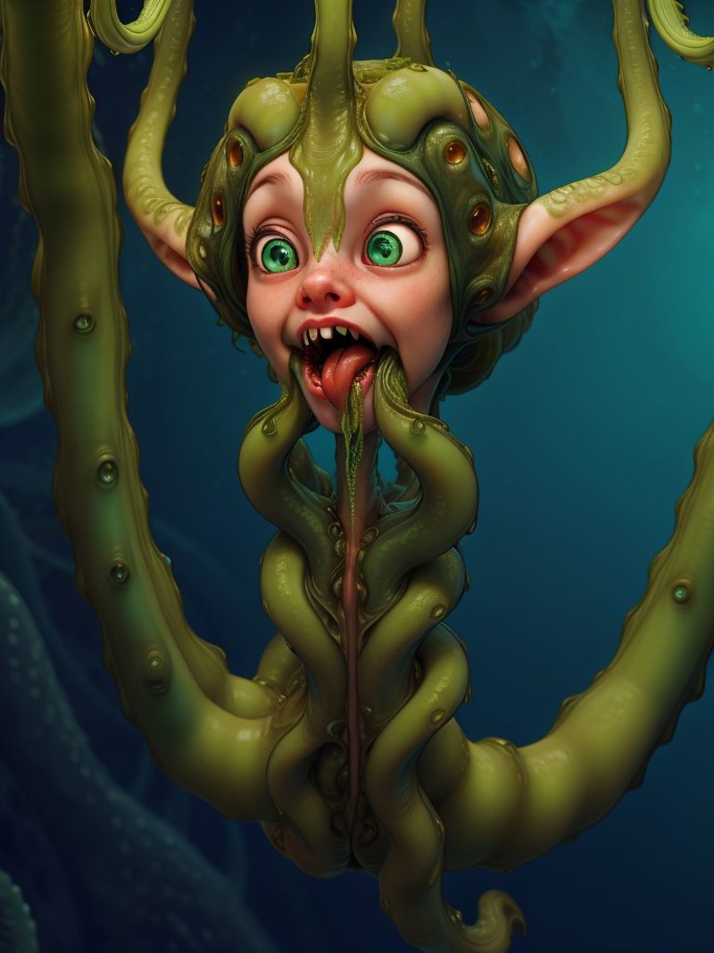 Mary as an alien tentacle parasite hanging out of her mouth