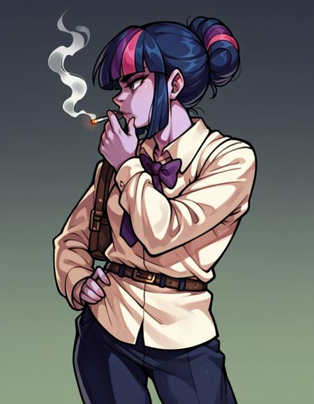 profile, cigarette, smoking, hand on hip, hand on chin hand in pocket