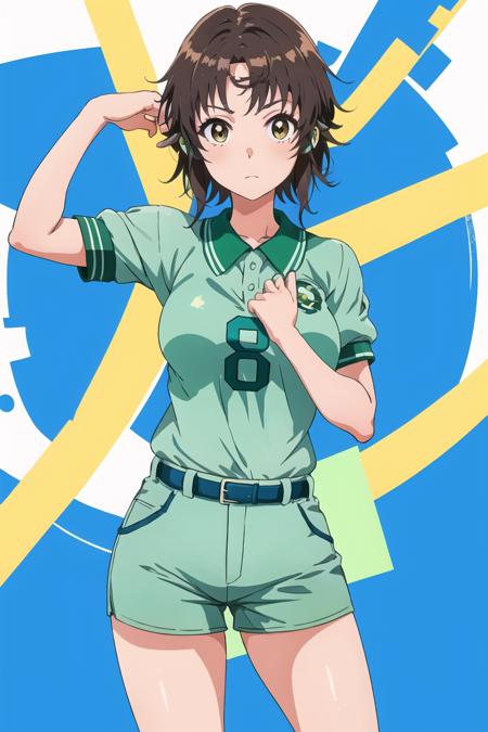 best quality, masterpiece, 1girl, solo, standing, <lora:nonokamasaki-photokano-richy-v1:1> masaki nonoko, baseball uniform, shorts