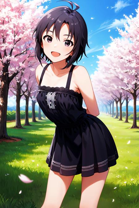 aamakoto, short hair, antenna hair, black eyes