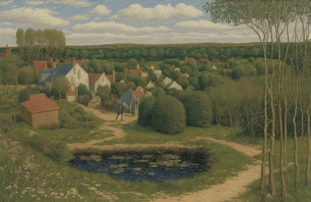style of Henry Moret, yard ,thicket ,coppice , Oasis , a painting,scenery,scene painting,