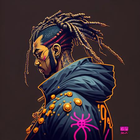 a picture of a man with dreadlocks and a jacket on holding a gun in his hand and looking at something she is not a character, by peter mohrbacher dan mumford craig mullins nekro, cgsociety, pixiv, volumetric light, 3 d render, octane render, masterpiece, redshift render, zbrush, maya, houdini, vfx, cgstation