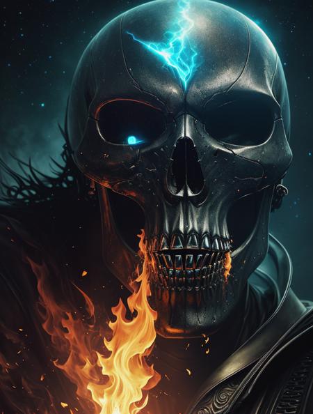 ultra detailed artistic photography, midnight aura, night sky, nebula, detailed evil demon skull on fire, glowing, backlit, glamour, glimmer, shadows, oil on canvas, brush strokes, smooth, ultra high definition, 8k, unreal engine 5, ultra sharp focus, art by alberto seveso, artgerm, loish, sf, intricate artwork masterpiece, ominous, matte painting movie poster, golden ratio, trending on cgsociety, intricate, epic, trending on artstation, by artgerm, h. r. giger and beksinski, highly detailed, vibrant, production cinematic character render, ultra high quality model