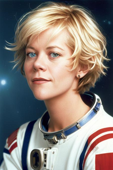 professional portrait photo of 20yo m3gry4n as an astronaut, asymmetrical bob haircut, light bokeh, elle magazine