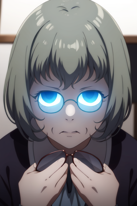 misakiamane, opaque glasses, blue eyes, glowing eyes, POV, 