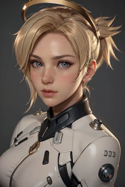 MercyOver, mercy, overwatch, portrait, bust, 3D, CGI, render, realistic, realism, photorealism, photo-realistic, high cont...