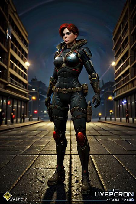 a (futuristic military rpg (VYDIA) video game), redhead character with ((inventory and equipment slots overlay, item descriptions and icons, top menu and compass)) BREAK
in a (dark city street at night time) BREAK
dutch angle, dolly zoom, deep shadows, intricate details, lens flare