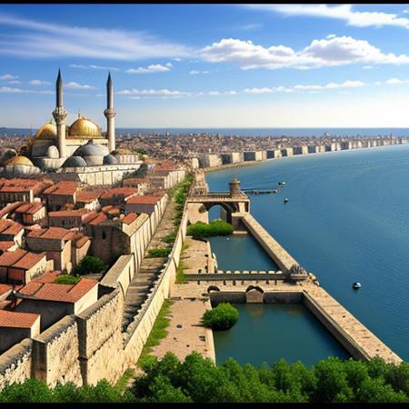 Constantinople with Theodosian Walls