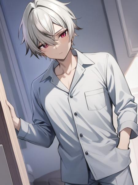 arlan,gray hair,red eyes,alanyifu costume,