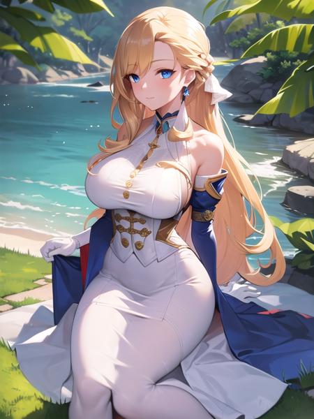 (ultra detailed),(masterpeace),(best quality), beautiful lighting,CG,(colour:1.2),outdoors, park, solo,  <lora:hood_azurlaen_V1:0.8>,
hood \(azur lane\),blonde hair,blue eyes,black pantyhose,dress,earrings,gloves ,jewelry,long hair,long skirt,shoes,union jack,blue dress,frilled_dress