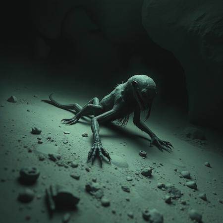 Despondence incarnate. The creature crawls from nothingness into reality