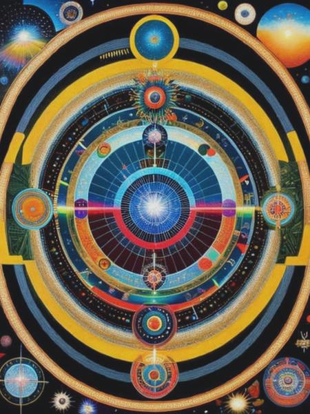 <lyco:PaulLaffoley:1.0> Big bang, creation of the universe, enchanted, shamanic, mystical, style of paul laffoley