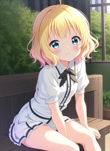 (best quality:1.2),, masterpiece, ultra high resolution, (hard light:0.5),  <lora:syaro:0.8>, syaro gochiusa, blonde hair, short hair,looking at viewer, smile,