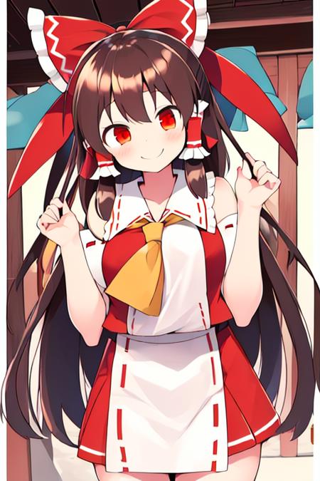 1girl, hakurei reimu, smile  <lora:asnr:1.5>