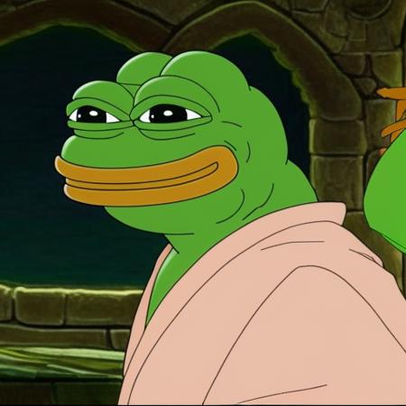 pepe_frog, a Dungeons and dragons   goblin, by studio ghibli , cartoon,