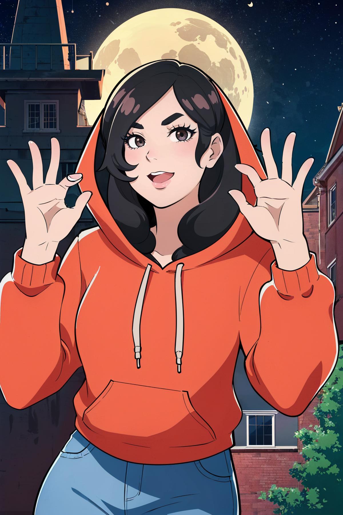 A cartoon character wearing an orange hoodie and holding up 10 fingers.