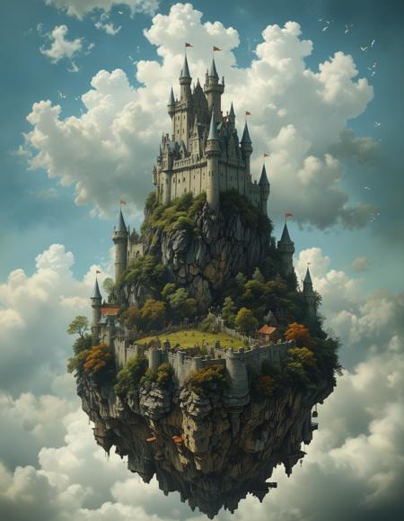 (by Kate Greenaway:1.5), (High above the mortal realm, Castles float in the sky, bastions of magic and wonder suspended amidst the clouds, their towers reaching towards the heavens.:0.5) ([Kirigami representation|Obsidian Obsession]:1.3)