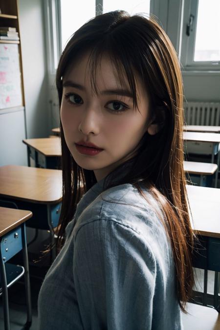 a photo portrait of yamamotomaika,  in the classroom, <lora:yamamotomaika-15:0.9>