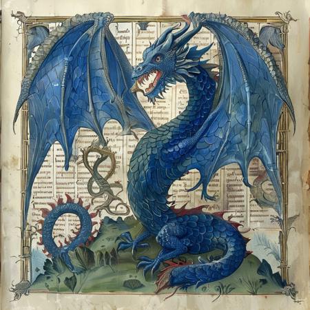 score_9, score_8_up, score_7_up, style of Aberdeen Bestiary, a serpentine dragon, blue scales, no wings, fantasy landscape, masterpiece, detailed,