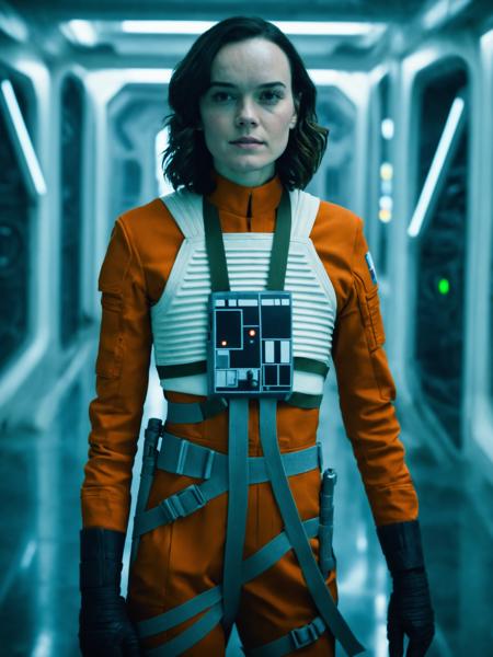professional full body portrait photograph of Daisy Ridley with (long hair), (wearing a rebel pilot suit, <lora:RebelpilotXL:0.8>1.2), (in a spaceship hallway:1.2), (smile:0.7), <lora:DetailedEyes_V3:0.8> (torso) (pores:0.5) (freckles:0.2) (bokeh:0.3) <lora:neg4all_bdsqlsz_xl_V7:1.0> <lora:sdxl_offset_example_v10:0.4> (Perfect Hands, <lora:Perfect Hands:1.0>)
