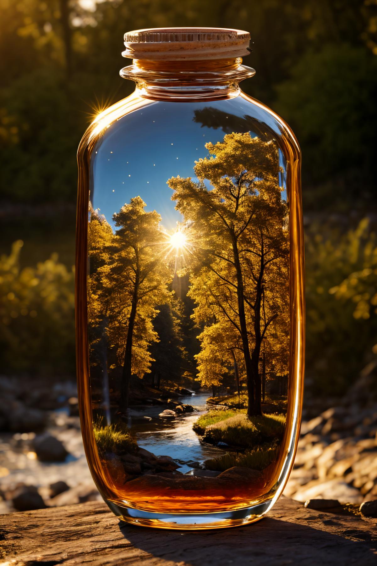 A mirror with a forest and a beautiful stream in the background.