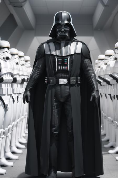 darth vader standing in front of a group of storm troopers in a Starship,
Black_outfit,hood, hood_up, boots, darth vader helmet,cape,armor, shoulder armor, armored boots,  
<lora:Agent47_hitman-KK77-V1:0.1>,<lora:Darth_Vader-KK77-V1:0.7>,darth vader,
1 Man, looking at viewer,(closed mouth:1.0),
NSFW,official art,extremely detailed CG unity 8k wallpaper, perfect lighting,Colorful, Bright_Front_face_Lighting,
(masterpiece:1.0),(best_quality:1.0), ultra high res,4K,ultra-detailed,
photography, 8K, HDR, highres, absurdres:1.2, Kodak portra 400, film grain, blurry background, bokeh:1.2, lens flare, (vibrant_color:1.2)