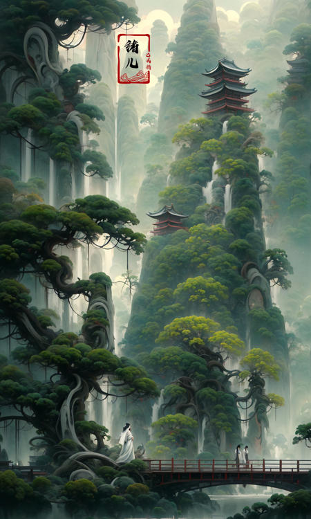 an painting in a style of oriental painting, in the style of matte painting, layered and atmospheric landscapes, rich and immersive, quiet contemplation, dark white and green, history painting, zen-inspired, grandeur of scale
highly detailed, dynamic, cinematic, stunning, realistic lighting and shading, vivid, vibrant, 8k,octane render, unreal engine, very detailed, concept art, realistic, Cry engine, wide shot
very long hairwhite hair
east asian architecturebuildingpagoda
scenerypinetreeoutdoorsbridgewaterreflectionfogboatpondmoss
<lora:~Q?-g~ pine:1>