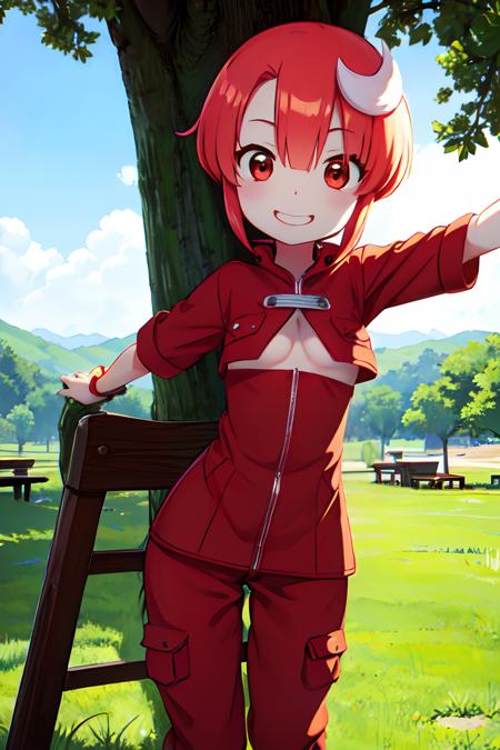1girl, Tepaste, short hair, red and white hair, pov, ((made in abyss)), smile, backpack, ((Unexplored region)),