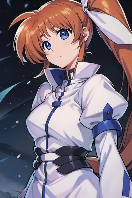 nanohatakamachi, <lora:nanohatakamachiv2-lora-nochekaiser:1>,
nanoha takamachi, (takamachi nanoha:1.5), long hair, blue eyes, brown hair, hair ribbon, (side ponytail:1.5), white ribbon,
BREAK magical girl, jacket, collar, puffy sleeves, long sleeves, white jacket,
BREAK looking at viewer, full body, upper body,
BREAK outdoors, city, sky,
BREAK <lyco:GoodHands-beta2:1>, (masterpiece:1.2), best quality, high resolution, unity 8k wallpaper, (illustration:0.8), (beautiful detailed eyes:1.6), extremely detailed face, perfect lighting, extremely detailed CG, (perfect hands, perfect anatomy),