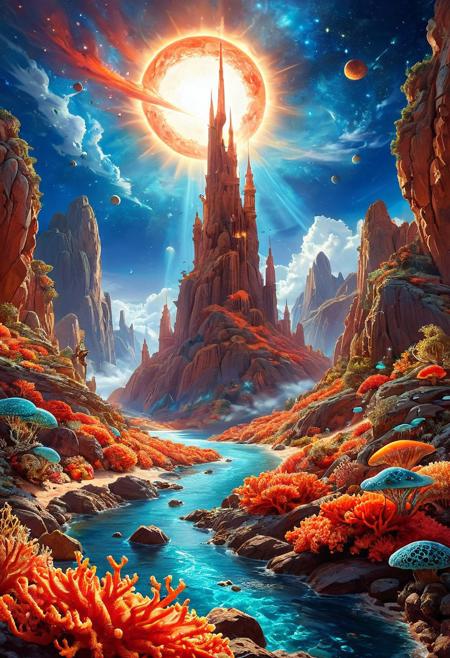 ethereal fantasy concept art of  breathtaking  a wanderer between worlds in flowing clothes, (epic landscape:1.5),  (style Ido  drawing), (style Ido  painting),best quality, masterpiece, extremely detailed,  professional  art,  professional painting, an extremely delicate and beautiful, dynamic,  great lighting, perfect shading, professional shading, depth of field,   side soft light, elegant, gorgeous, highly detailed,   full shot, uncropped,   pure genious, absolutely perfect,  highly detailed, breathtaking,
image style is octane render with detailed John Berkey  incluence ,, landscape  a cosmic canvas where stars weave tales of eternity, Towering Granite Spires and Cliffs,            many small clouds, and one big cloud, and clear sky,,   in the sky is blackhole and coronal flares and asteroid belts ,  ,a vibrant coral reef, with schools of fish darting between the brightly colored coral structures.,
<lora:psychedelic_trip:0.7> psychedelic trip,
<lora:EldritchRomanceIllustration1.3.1:0.5>,
<lora:- SDXL - vanta-black_contrast_V3.0:0.2>,
<lora:add-detail-xl:1>,
<lora:detailed_notrigger:1>,, masterpiece, award-winning, professional, highly detailed, magnificent, celestial, ethereal, painterly, epic, majestic, magical, fantasy art, cover art, dreamy, pizzasdx