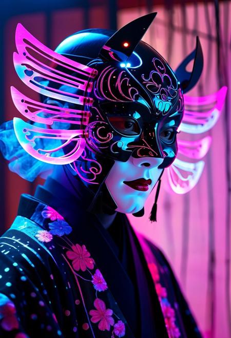 Top quality photo:
"Neon Noh"
Style: Hyper-stylized Japanese futurism—a kabuki actor’s mask fused with a holographic visor, robes woven from fiber-optic threads.
Lighting: Stark, monochromatic spotlights (electric indigo) slicing through synthetic fog.
Colors: Black lacquer, phosphorescent magenta, and the void-white of an LED moon.
Theme: A performance for an audience of androids—who weep oil when they understand the tragedy.
spotlight
shadow
35mm