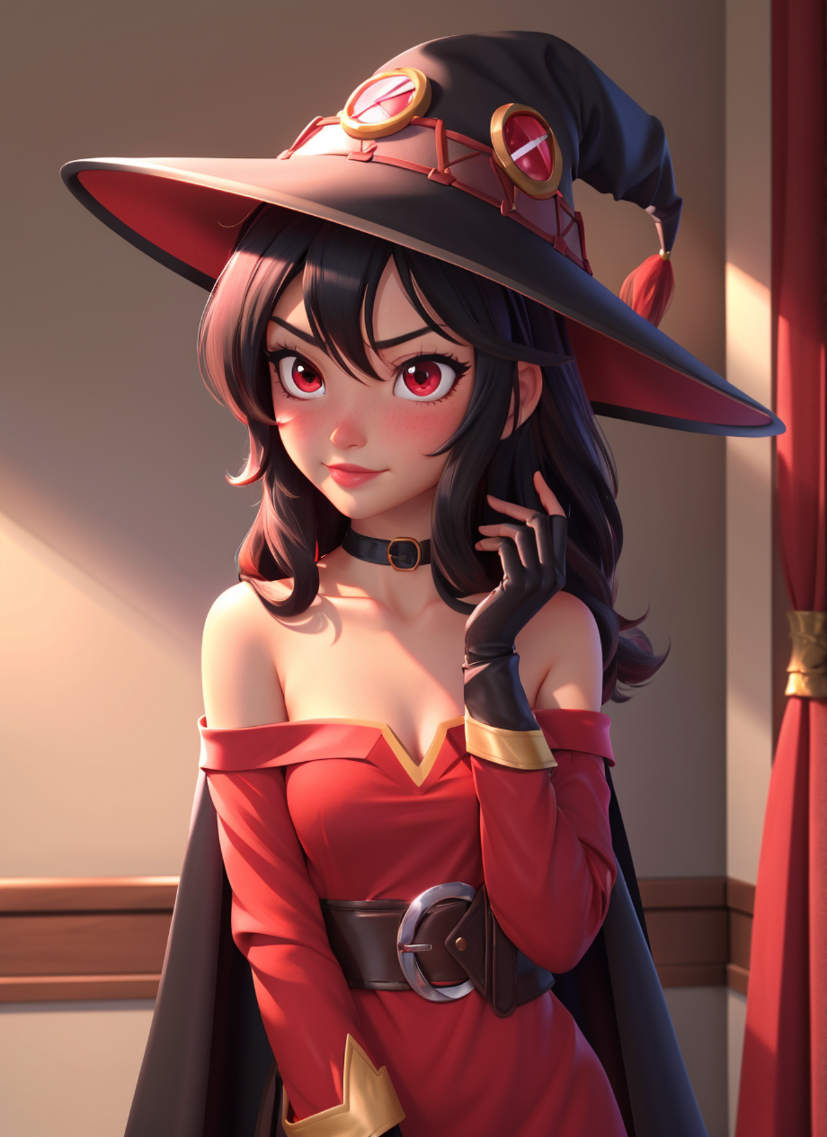 A cartoon illustration of a woman wearing a witch's hat and outfit.
