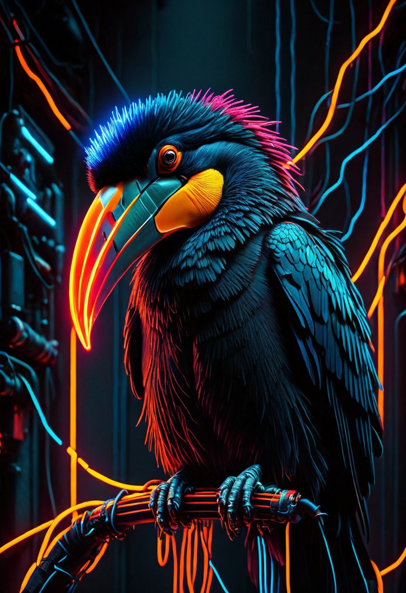 D_Ewir3s , Dark electric neon wires,
dark cyberpunk art, cybernetic-toucan.
DnD_Grainyboyz,grainy,noise