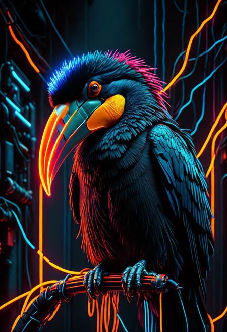 D_Ewir3s , Dark electric neon wires,
dark cyberpunk art, cybernetic-toucan.
DnD_Grainyboyz,grainy,noise
