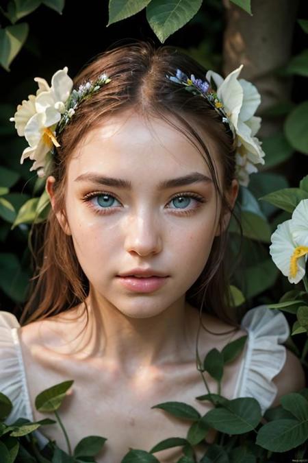 ((((Focus front:1))), (1 girl, beautiful face, beautiful eyes, round iris, ideal facial features, ideal figure features)
In a picturesque editorial photograph, a meticulously curated vintage-chic digital garden captivates the viewer. The main subject is an enchanting mosaic of vibrant flowers in soft pastel hues, artfully arranged amidst a backdrop of luscious green leaves and delicate tendrils. The image, a high-resolution photograph, exudes an ethereal charm with its flawless composition and exquisite attention to detail. Every petal and leaf appears impeccably defined, showcasing the photographer's impeccable skill in capturing the garden's romantic allure.