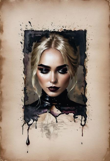 RAW profile photo, close-up, dark atmosphere, masterpiece, cinematic film still of a blonde beautiful woman, detailed eyes,eyeliner, dark lipstick, black lace turtleneck dress, tack sharp focus on eyes, Sensual, lustful, seductive,  intricate, ultra detailed, 8k, <lora:MS_DitavT_V1_32:0.6>