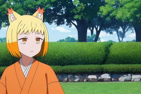 Youukkoo short hair blonde hair orange eyes fox ears orange kimono