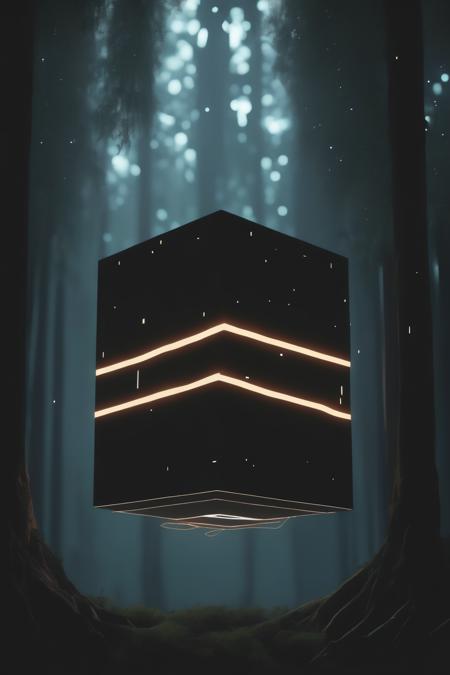 <lora:Levitating Cube:1>Levitating Cube - an image of a dark forest with glowing lights