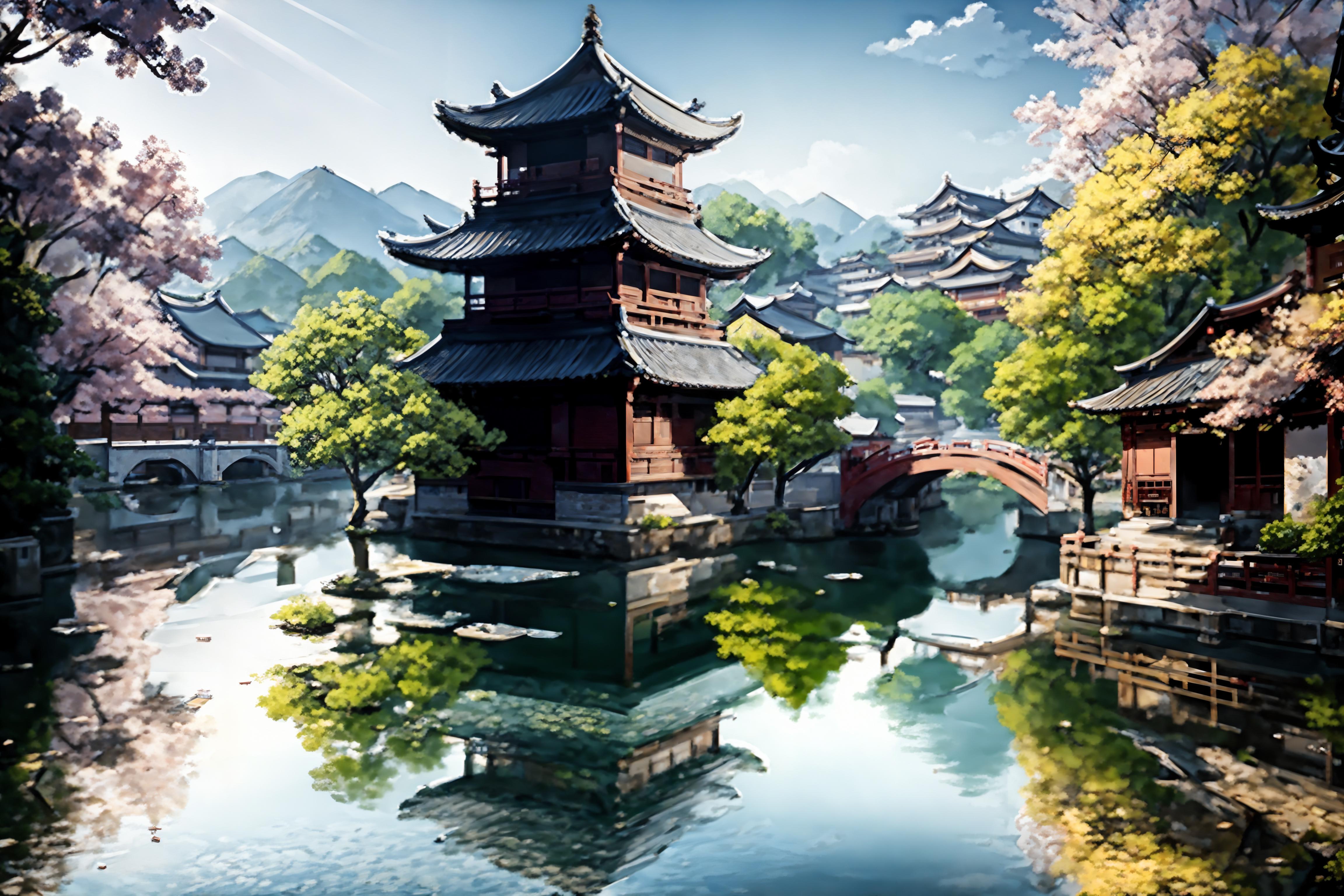 Ancient Chinese Scenery Background XL image by frankie0801