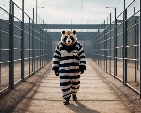 cinematic photo funny Anthropomorphic hybrid animal prisoner walking on the prison grounds, award winning gritty realistic photojournalism, smoky, Cinematic movie scene still image portrait photography sharp focus intricate realistic details, <lora:add-detail-xl:2> . 35mm photograph, film, bokeh, professional, 4k, highly detailed