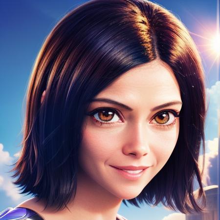 alita woman smiling and sunshine <lora:alita-test-1:0.7>