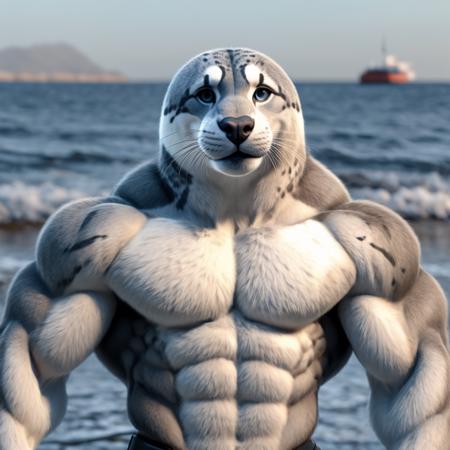 muscular harbor seal smiling