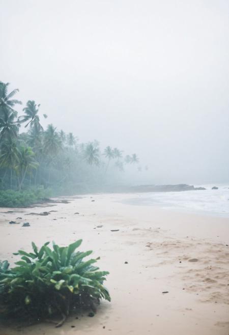 FP100C, instagram photo, a foggy beach in sri lanka