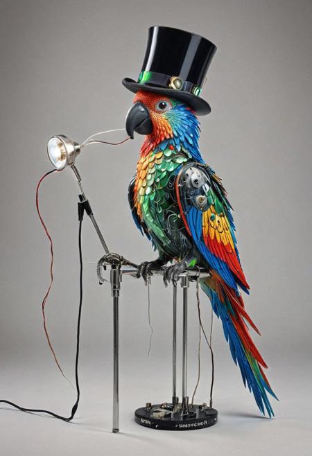 embedding:lazmpos, Transistors, LED, colorful LED lights, RGB lights, red green and blue parrot, art deco, top hat, cane, monocle,RetroBG